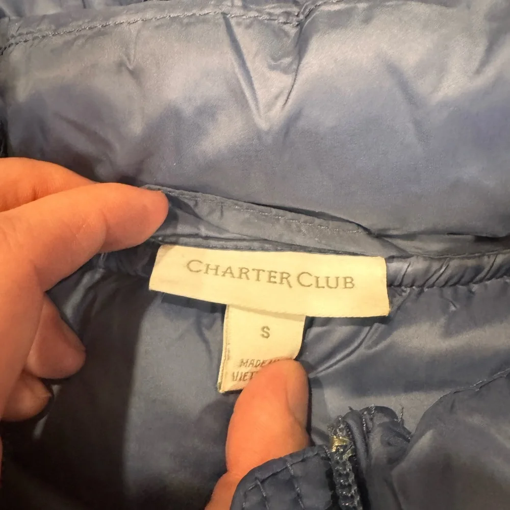 Charter Club Quilted Blue Puffer Jacket with Hood - Picture 2 of 2